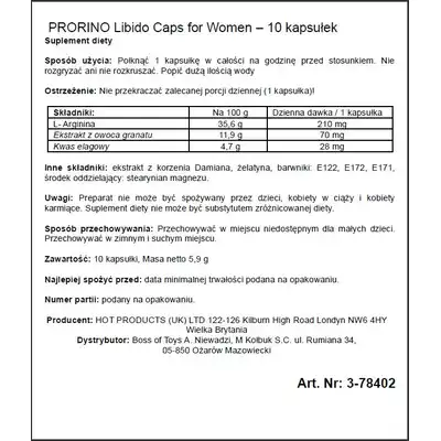 HOT- Prorino Women 10 caps. Kapsulki wspomagające kobiece libido