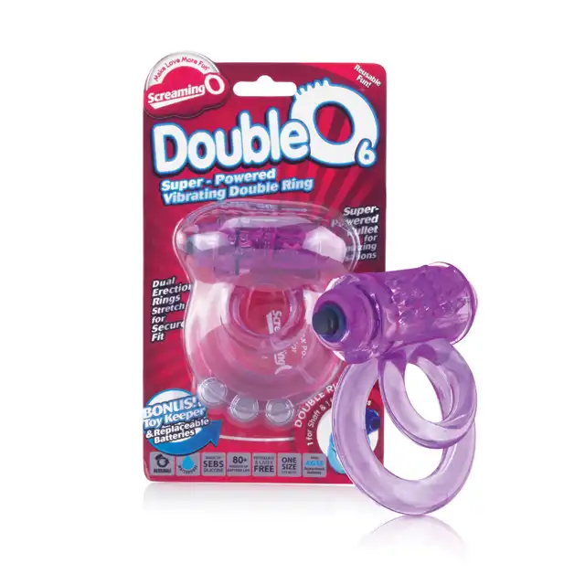 The Screaming O - DoubleO 6 Purple. Podwójny ring erekcyjny na penisa z intensywnymi wibracjami 