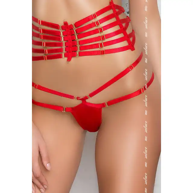 Me Seduce - Loretta String Red S/M. Czerwone stringi z podwójnymi paskami