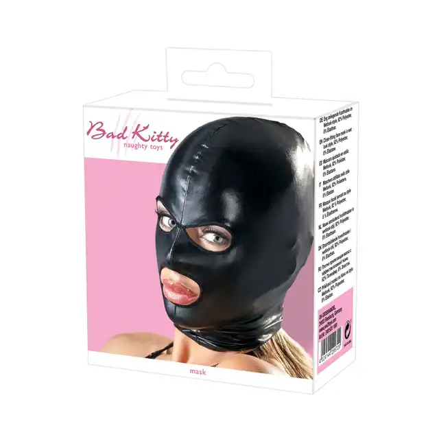 Bad Kitty - Fetish Mask Black. Czarna maska z otworami na oczy i usta. 