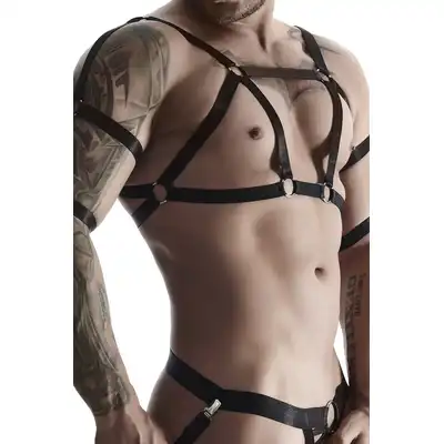 Regnes Fetish Planet - SET010 Black L. Koszulka i stringi z elastycznych pasków. Rozmiar L