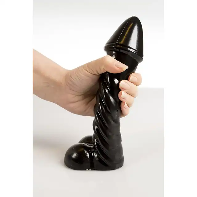 Dinoo - Lesotho. Czarne dildo ze spiralną strukturą 6,1 cm średnicy