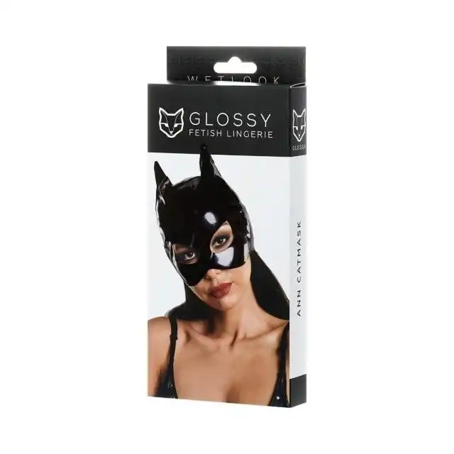 Glossy Wetlook Cat Mask Black. Czarna Maska Kobieta Kot.