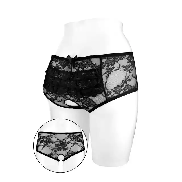 Concorde Amanda Black One Size. Czarne Koronkowe Majtki Pełne z Dziurką.