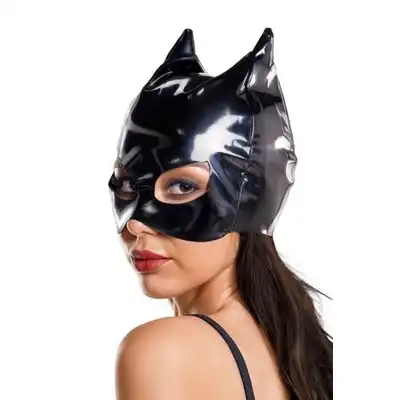 Glossy Wetlook Cat Mask Black. Czarna Maska Kobieta Kot.