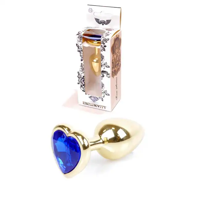 Plug-Jawellery Gold with Dark Blue. Biżuteria Analna Złoty Plug z Ciemnoniebieskim Diamentem.