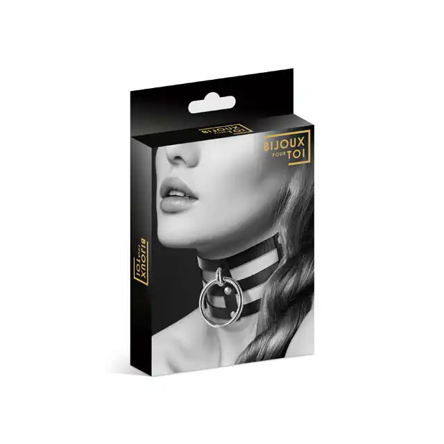 Bijoux Pour Toi-  Ras de Cou Fetish Noir. Naszyjnik Erotyczny z Kółkiem.