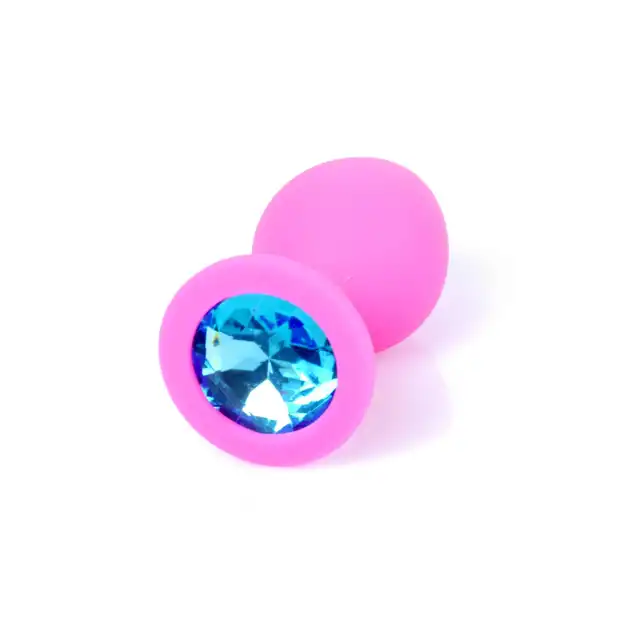 Plug Pink Silikon Small Blue Diamond 7cm. Ekskluzywna Biżuteria Analna - Różowy Silikonowy Plug z Jasnoniebieskim Diamentem
