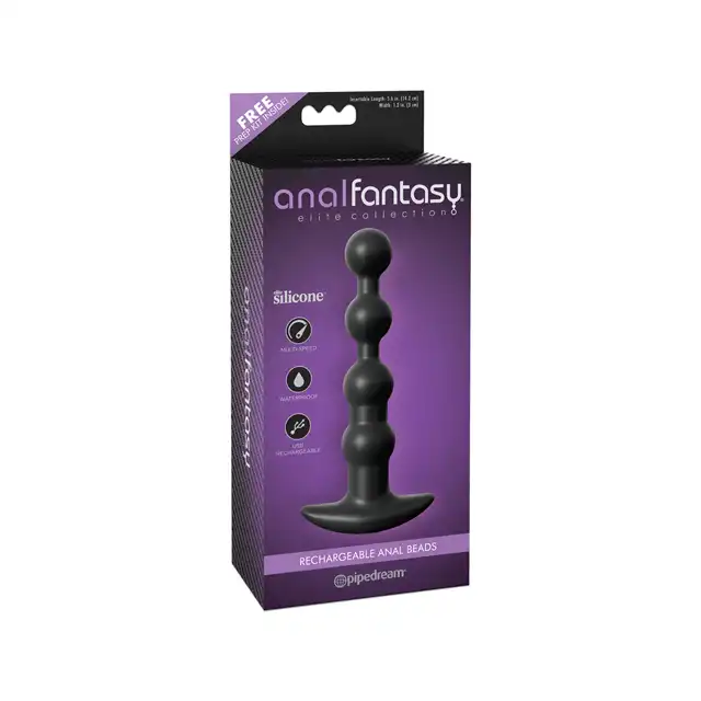 Anal Fantasy - Rechargeable Anal Beads. Czarne wibrujące koraliki analne. USB.