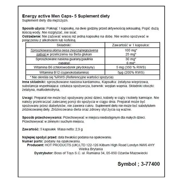 HOT - Ero Men Energy Caps 5 szt. Tabletki wspomagające erekcję