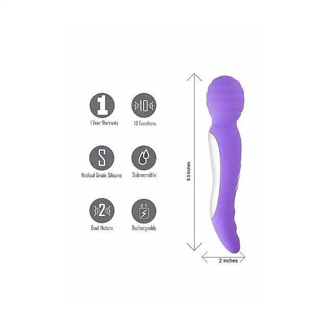 Maia Novelties - Zoe Purple. Unikatowy wibrator podwójny. Magiczna różdżka do masażu i stymulator punktu G. Pokochasz tę wszechstronność