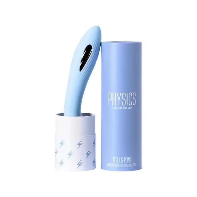 Tesla Physics  G-Point Blue - Błękitny jedwabiście silikonowy wibrator z elektrostymulacją.  5 funkcji electro, 7 programów wibracji.