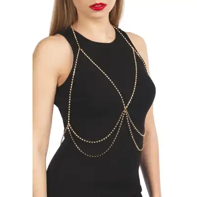 Bijoux Pour Toi Bijou de Buste Doré Jade. Naszyjnik Kolor Złoty z Diamentami Podkreślający Piersi.
