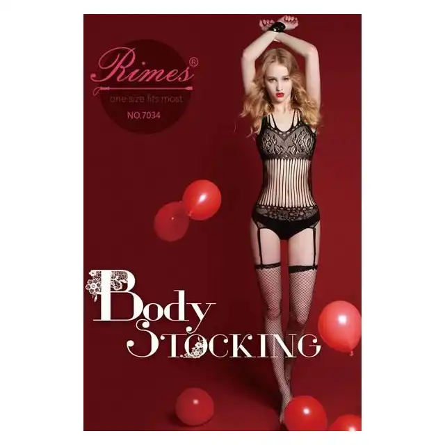 Rimes - 7034 Bodystocking. Body z wzorem geometryczno-roślinnym