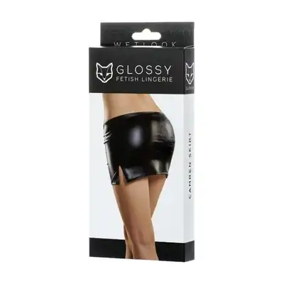 Glossy Shiny Wetlook Skirt Black M Size. Krótka Spódniczka Fetish Line.