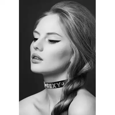 Bijoux Pour Toi-  Collier Strass Sexy Cuir. Naszyjnik Sexy SM.