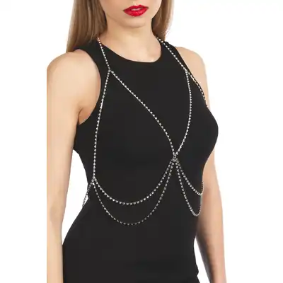 Bijoux Pour Toi Bijou de Buste Jade. Naszyjnik w kolorze Srebrnym z Diamentami Podkreślający Piersi.