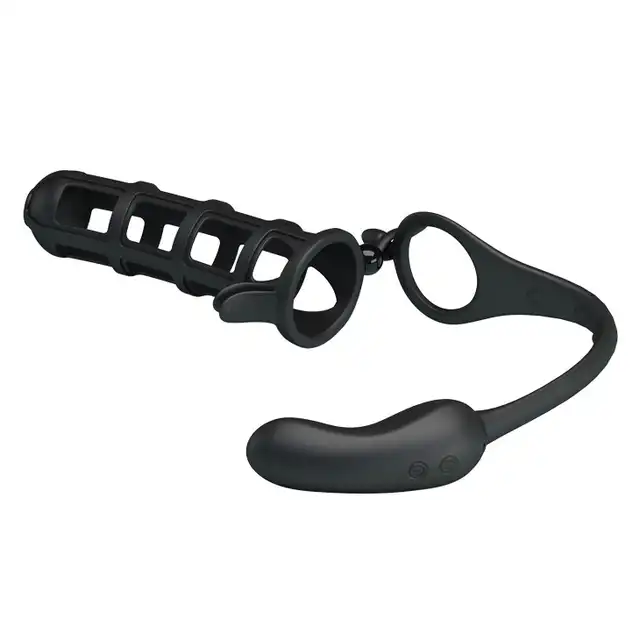 Pretty Love - Hercules Penis Sheath Black. Nakładka na penisa z korkiem analnym. Stymulacja analna i podtrzymanie erekcji. 