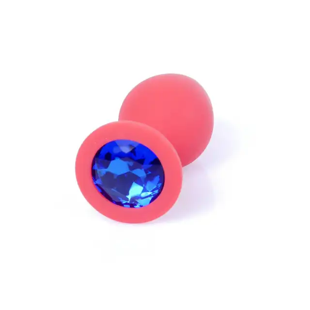 Red Silikon Plug With Blue Diamond M 8cm. Plug Jawellery - Ekskluzywna Biżuteria Analna. 