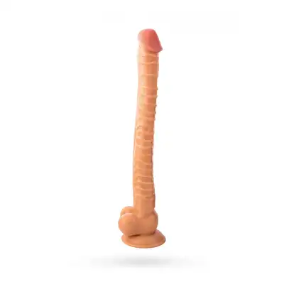 Toyfa Real Stick - Długie i cienkie dildo z jądrami i mocną przyssawką. 34,5 cm długości.