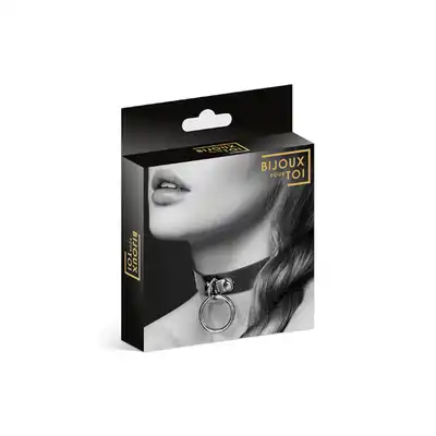 Bijoux Pour Toi -  Collier Fetish Noir. Naszyjnik Fetysz z metalowym kółkiem.