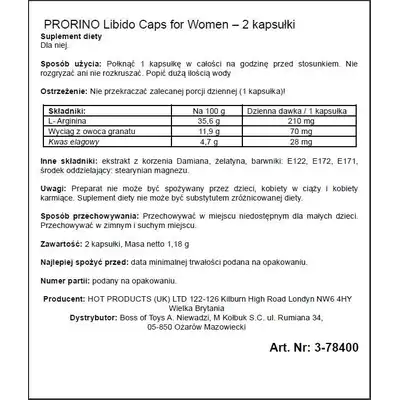 HOT- Prorino Women 2 caps. Kapsułki wspomagające libido