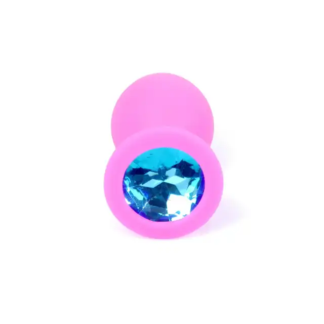 Plug Pink Silikon Small Blue Diamond 7cm. Ekskluzywna Biżuteria Analna - Różowy Silikonowy Plug z Jasnoniebieskim Diamentem
