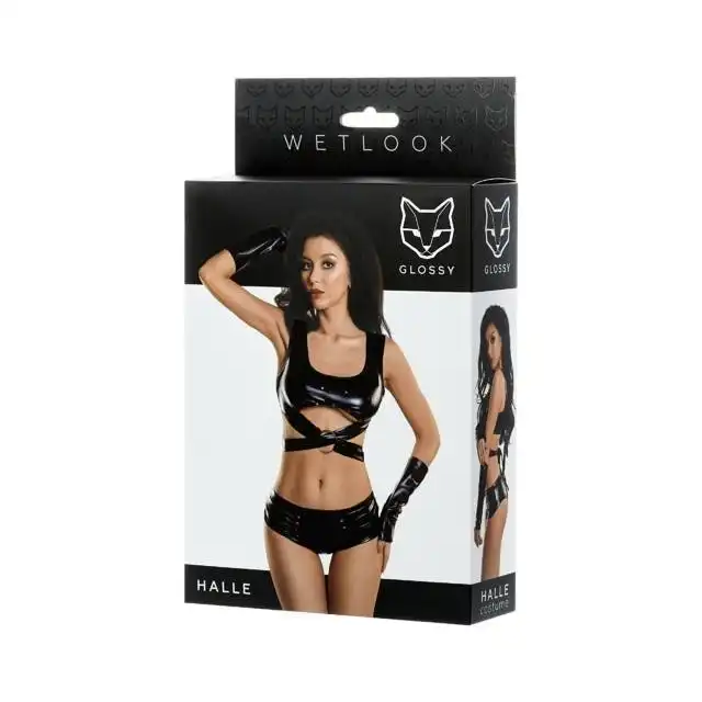 Glossy Sexy set Halle M Size. Halle Komplet Top, Majtki i Rękawiczki.