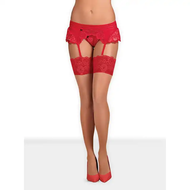 Obsessive - 853-STO pończochy S/M w kolorze czerwonym