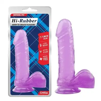 Hi-Rubber - Dildo 7.7 Cala Fioletowe. Transparentne, fioletowe dildo z mocną przyssawką. 19,5 cm długości oraz 4,5 cm średnicy