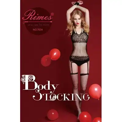 Rimes - 7034 Bodystocking. Body z wzorem geometryczno-roślinnym