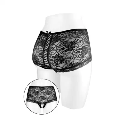 Concorde Cynthia Black One Size. Czarne Koronkowe Pansy z Dziurką. 