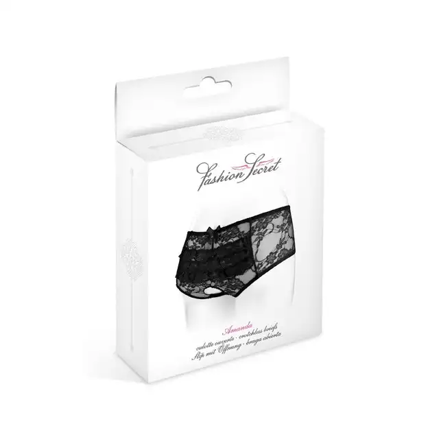 Concorde Amanda Black One Size. Czarne Koronkowe Majtki Pełne z Dziurką.