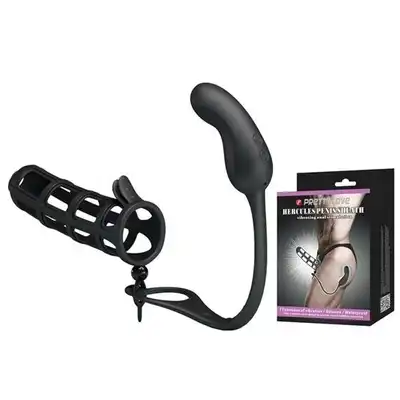 Pretty Love - Hercules Penis Sheath Black. Nakładka na penisa z korkiem analnym. Stymulacja analna i podtrzymanie erekcji. 