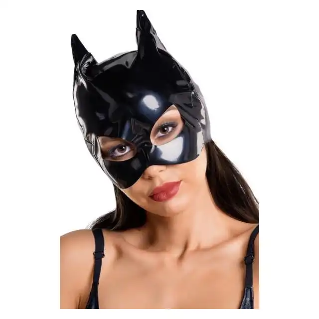 Glossy Wetlook Cat Mask Black. Czarna Maska Kobieta Kot.