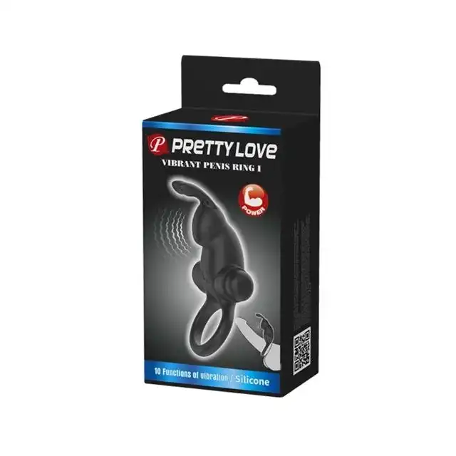 Pretty Love - Vibrant Penis Ring I. Czarny ring na penisa z wibrującym króliczkiem