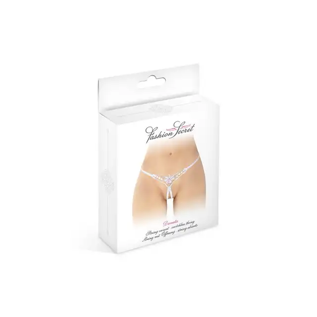 Fashion Secret - White Open Crotch Thong. One Size. Uniwersalny rozmiar, białe otwarte stringi. 