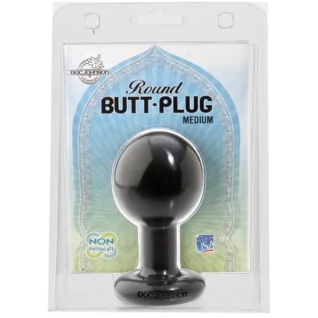 Doc Johnson - Round Butt Plug Medium. Czarny, niezwykle przyjemny w dotyku plug analny