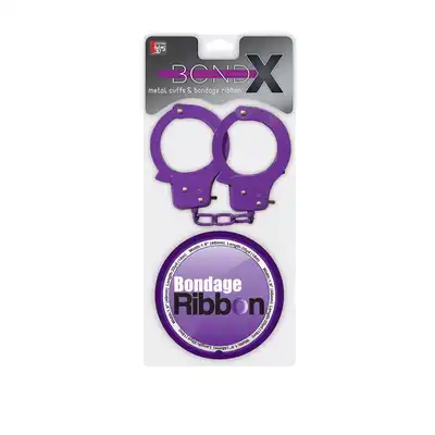 Kajdanki-BONDX METAL CUFFS AND RIBBON PURPLE
