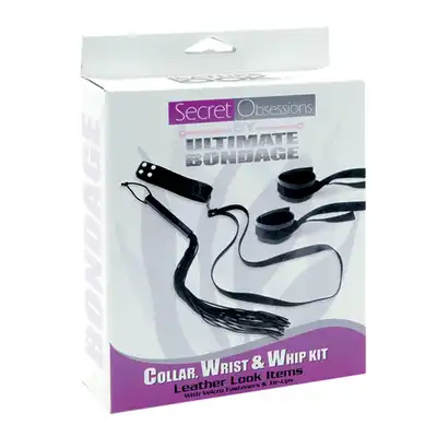 Zestaw-COLLAR WHRIST &amp; WHIP KIT LEATHER LOOK
