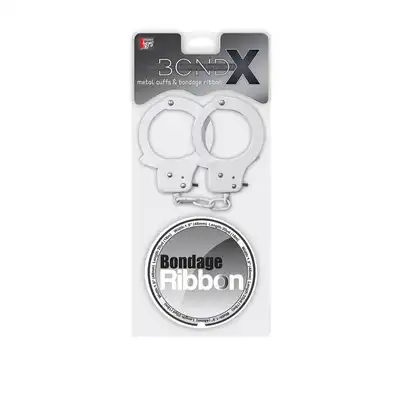 Kajdanki-BONDX METAL CUFFS AND RIBBON WHITE