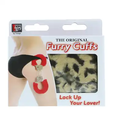 Kajdanki-METAL HANDCUFF WITH PLUSH LEOPARD