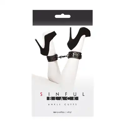 Kajdanki-SINFUL BLACK ANKLE CUFFS
