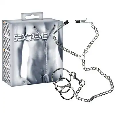 Sextreme - Ring na penisa z klamerkami na sutki.