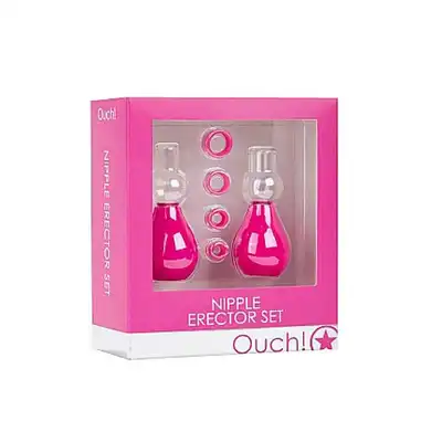 Ouch! - Nipple Erector Set Pink. Pompki do sutków z zestawem obrączek.