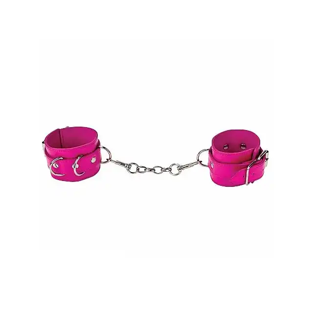 Ouch! - Premium Bonded Leather Cuffs Pink. Kajdanki łączone karabińczykami. Ostatnia sztuka! 