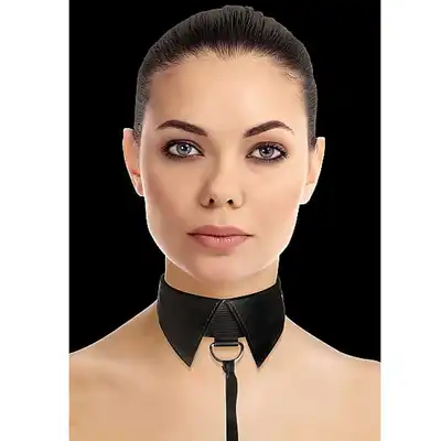 Ouch! - Classic Collar With Leash Black. Szykowny kołnierzyk ze smyczą.