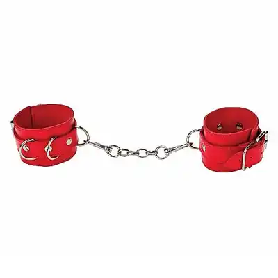 Ouch! - Premium Bonded Leather Cuffs Red. Kajdanki łączone karabińczykami. Ostatnia sztuka! 