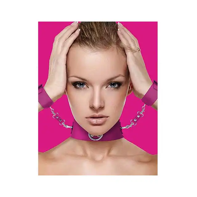 Ouch! - Collar And Cuffs Pink. Obroża z odpinanymi mankietami.