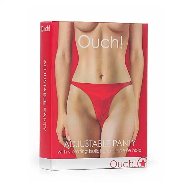 Ouch! - Adjustable Vibrating Panty Red. Wibrujące majteczki, otwarty krok.